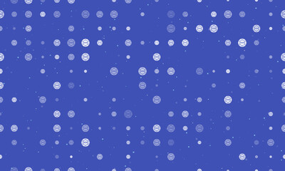 Seamless background pattern of evenly spaced white poker chip symbols of different sizes and opacity. Vector illustration on indigo background with stars