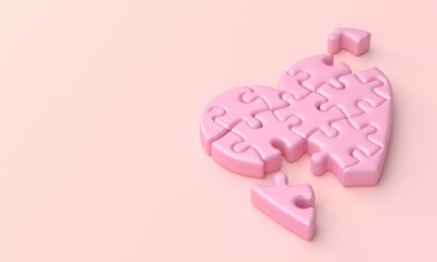 Puzzle Heart Shape. 3D Illustration