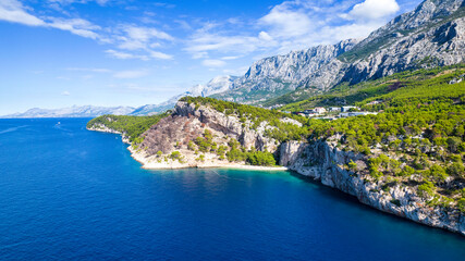 Obraz premium Beautiful Nugal beach near Makarska town, Dalmatia, Croatia. Makarska riviera, famous landmark and travel touristic destination in Europe