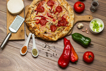 Pepperoni italian pizza with salami and cheese