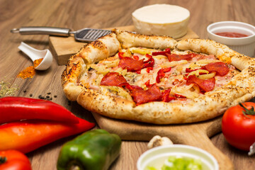 Pepperoni italian pizza with salami and cheese