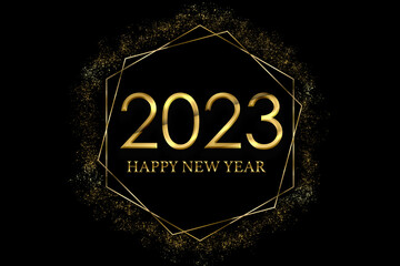 gold illustration 2023 Happy New Year Background Design. Lettering. greeting card