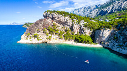 Croatia beach - panorama beautiful summer landscape with a sea and mountains.