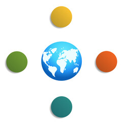 Template for infographics, the globe with a map and colored circles 4 positions