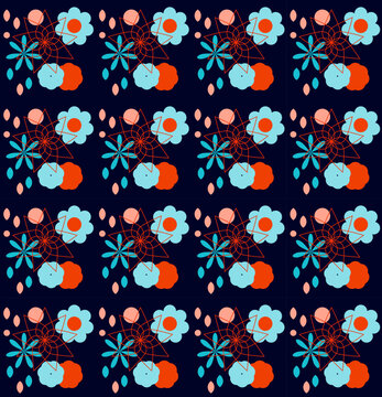 Seamless vector pattern made of symmetrical geometry - flowers