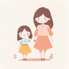 pastel cartoon mothers day for greeting card, social media, clip art, clipart, gift. mother and daughter together doing activies