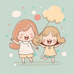 pastel cartoon mothers day for greeting card, social media, clip art, clipart, gift. mother and daughter together doing activies