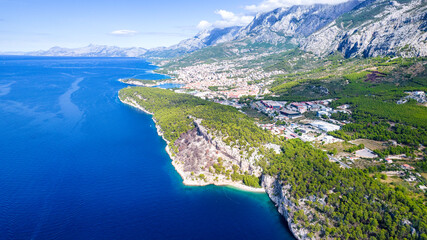 Obraz premium Beautiful Nugal beach near Makarska town, Dalmatia, Croatia. Makarska riviera, famous landmark and travel touristic destination in Europe