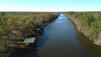Fototapeta na wymiar Big Cypress Bayou River at Caddo Lake State Park - aerial view
