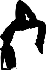 black contour silhouette of dancing woman, isolated element, logo