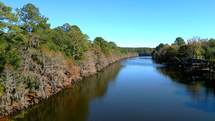 Big Cypress Bayou River at Caddo Lake State Park - aerial view