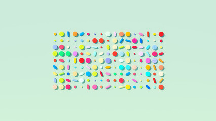 Pills Tablets Medication Multi Colour Flat Lay Pharmaceutical Healthcare Pattern Wellness Banner Background 3d illustration render