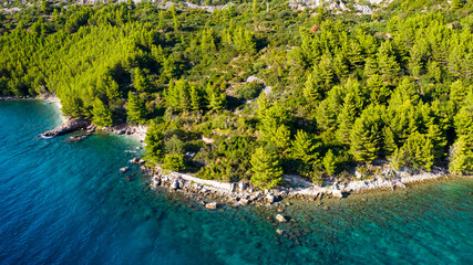 Beautiful beach near Brela town, Dalmatia, Croatia. Makarska riviera, famous landmark and travel touristic destination in Europe