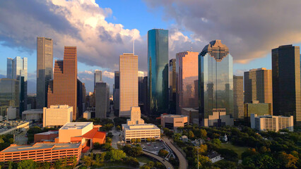 Fototapeta na wymiar Skyline of Houston Texas at sunset - HOUSTON, TEXAS - OCTOBER 30, 2022