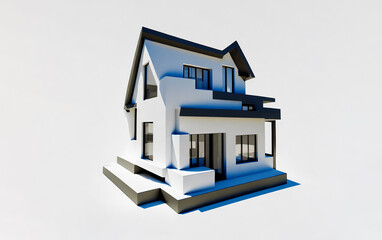 House 3d modern style rendering on white background.