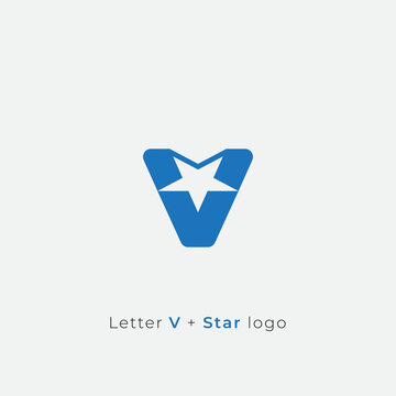 Letter V plus negative space one star logo