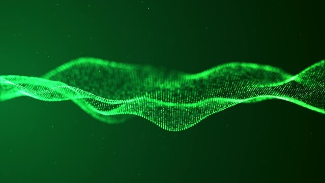 Abstract digital particle wave animation on green background