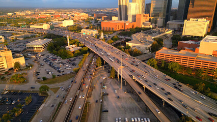 Heavy Street traffic in the city of Houston - aerial view