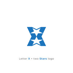 Letter X plus negative space two stars logo