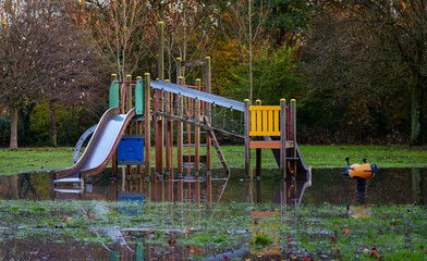Playground flooded after autumn rains.