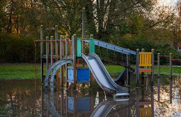 Playground flooded after autumn rains.