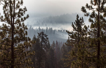 smokey scenery from Glacier Point road, Yosemite National Park, California