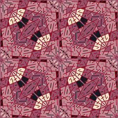 Hand drawn tribal geometric tile. Vintage ethnic line ornament. Random lines mosaic seamless pattern.
