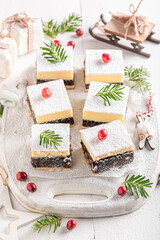 Tasty Poppy seed cheesecake for Christmas as Christmas dessert.