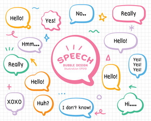 Set hand drawn speech bubbles. empty text box different shapes balloons