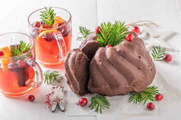 Tasty cake for Christmas with chocolate as perfect dessert.