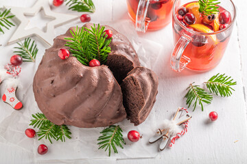 Tasty cake for Christmas with punch as Christmas dessert.