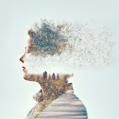 Double exposure surreal image of woman representing stress. Great for ads, book covers, posters and more. AI Generated Illustration.