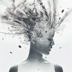 Double exposure surreal image of woman representing stress. Great for ads, book covers, posters and more. AI Generated Illustration.