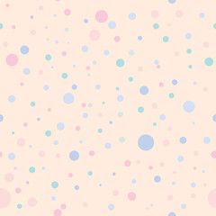 A vector seamless pattern with dots of different sizes on a pink background. A delicate and versatile pattern for your projects