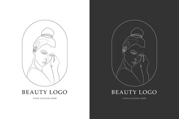 hand drawn line art women potrait logo design