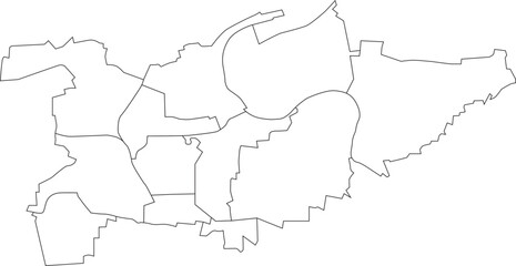 White flat blank vector administrative map of LUDWIGSBURG, GERMANY with black border lines of its municipalities