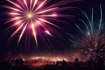 Fototapeta na wymiar Beautiful fireworks on the night sky For Celebration