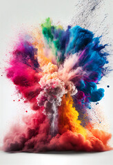 A colourful powder explosion on a white background. Holi paint.