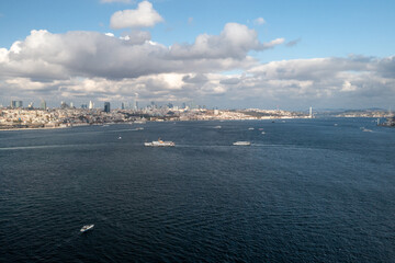 View from Sarayburnu coast, the historical peninsula and the domes of Topkapi Palace in Istanbul