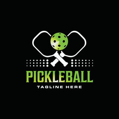 Pickleball Logo Design Illustration on Black Background suitable for Game, Sport or Club Logo, Pickle Ball