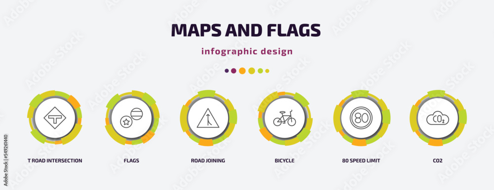 Poster maps and flags infographic template with icons and 6 step or option. maps and flags icons such as t 