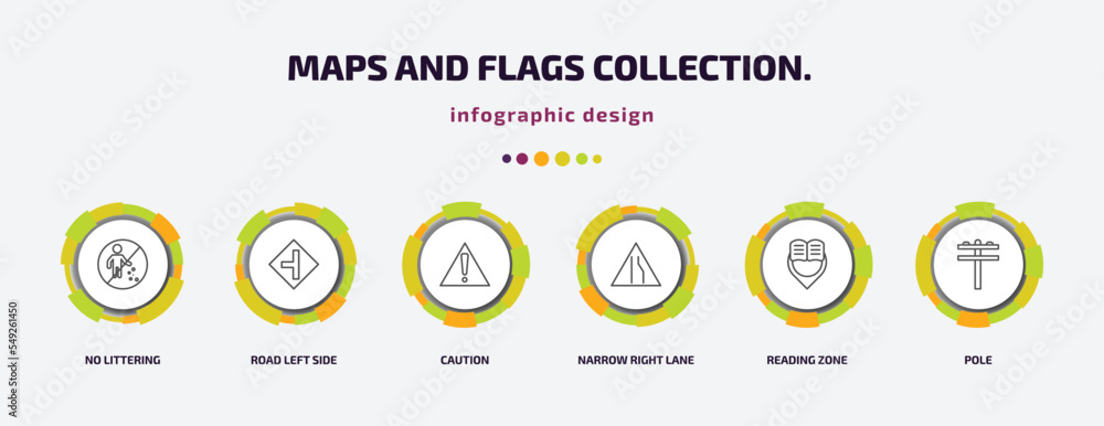 Poster maps and flags collection. infographic template with icons and 6 step or option. maps and flags coll