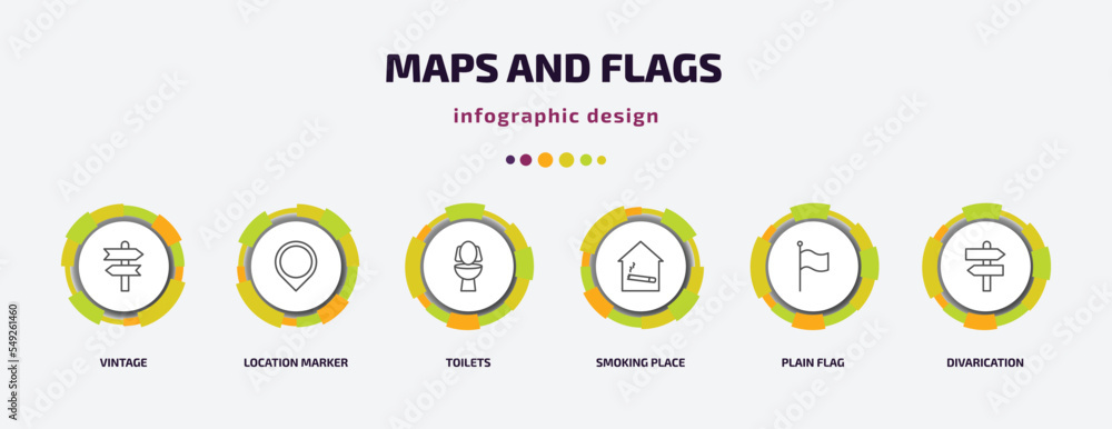 Poster maps and flags infographic template with icons and 6 step or option. maps and flags icons such as vi