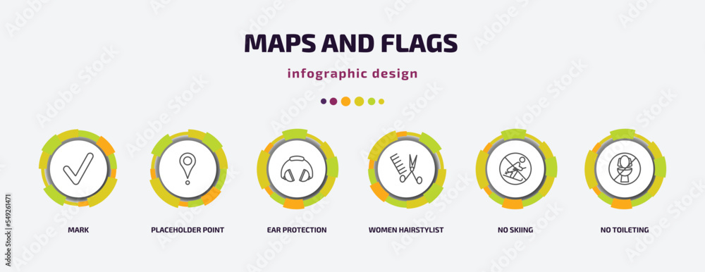 Poster maps and flags infographic template with icons and 6 step or option. maps and flags icons such as ma