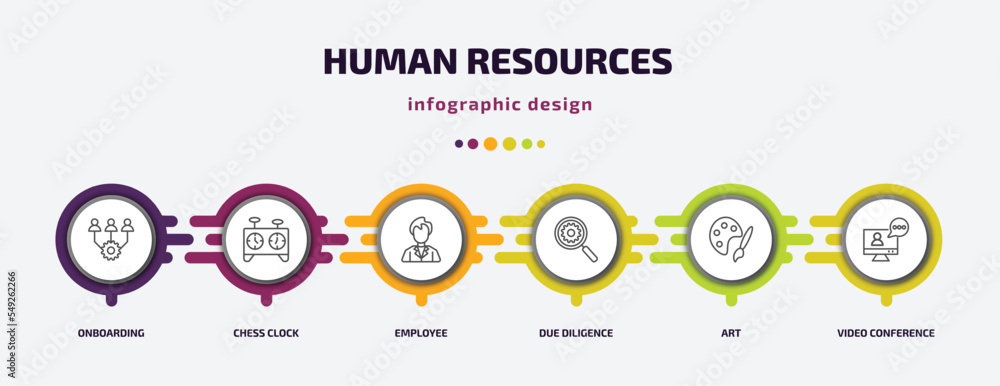 Poster human resources infographic template with icons and 6 step or option. human resources icons such as 