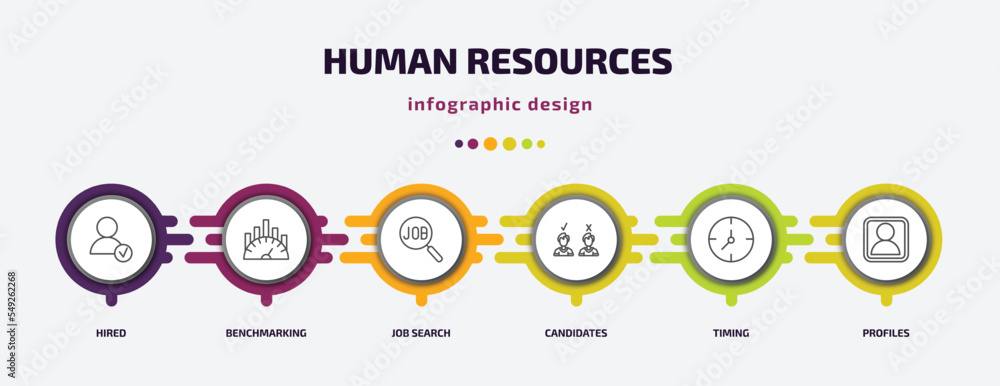 Poster human resources infographic template with icons and 6 step or option. human resources icons such as 