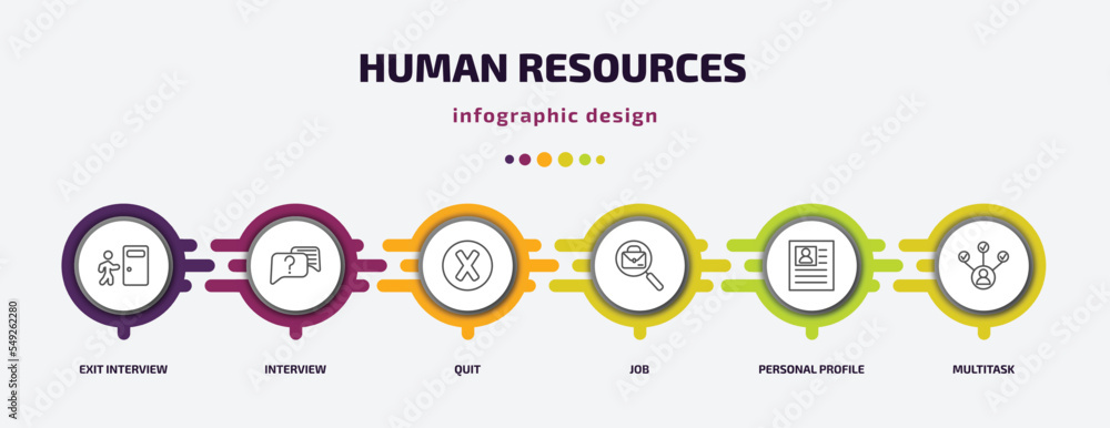 Poster human resources infographic template with icons and 6 step or option. human resources icons such as 
