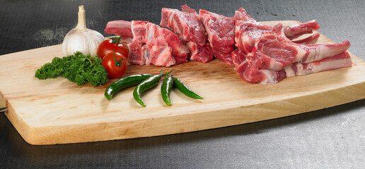 Uncooked lamb ribs. Raw meat.