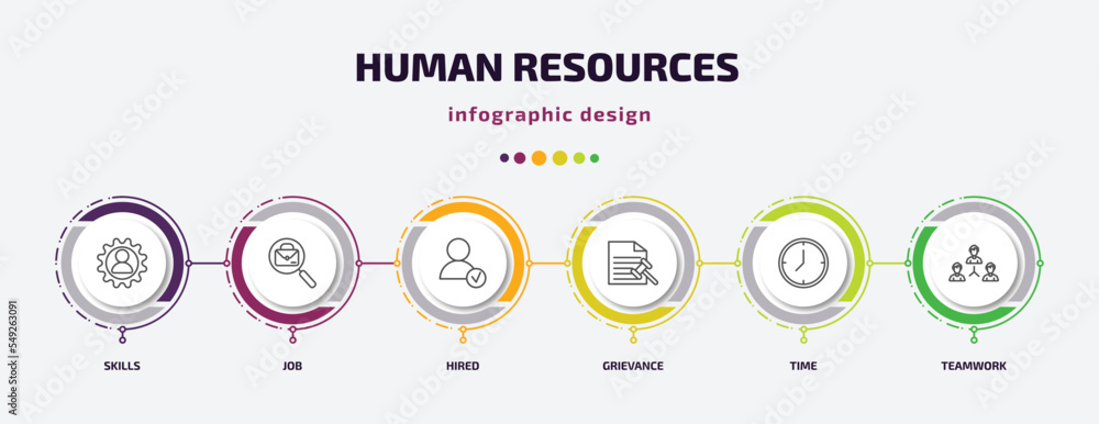 Poster human resources infographic template with icons and 6 step or option. human resources icons such as 
