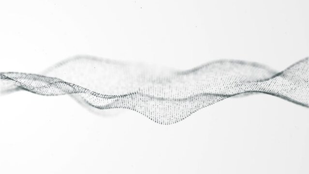 Abstract digital particle wave animation on soft white background